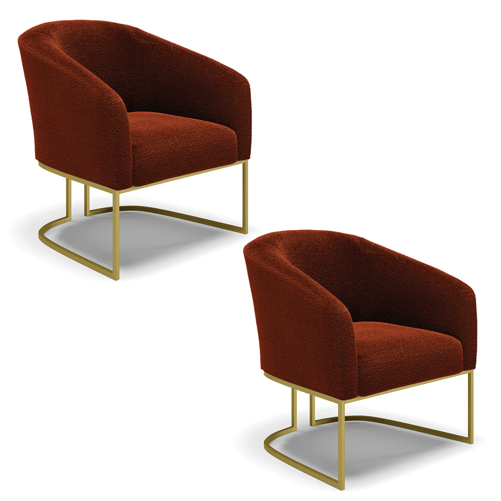 Kit 2 Poltronas Stella Bouclê Terra Base Metálica Industrial Dourado - D'Rossi