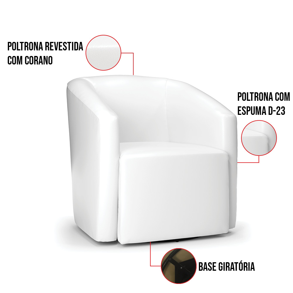 Kit 2 Poltronas Stella Max Corano Branco Base Giratória - D'Rossi