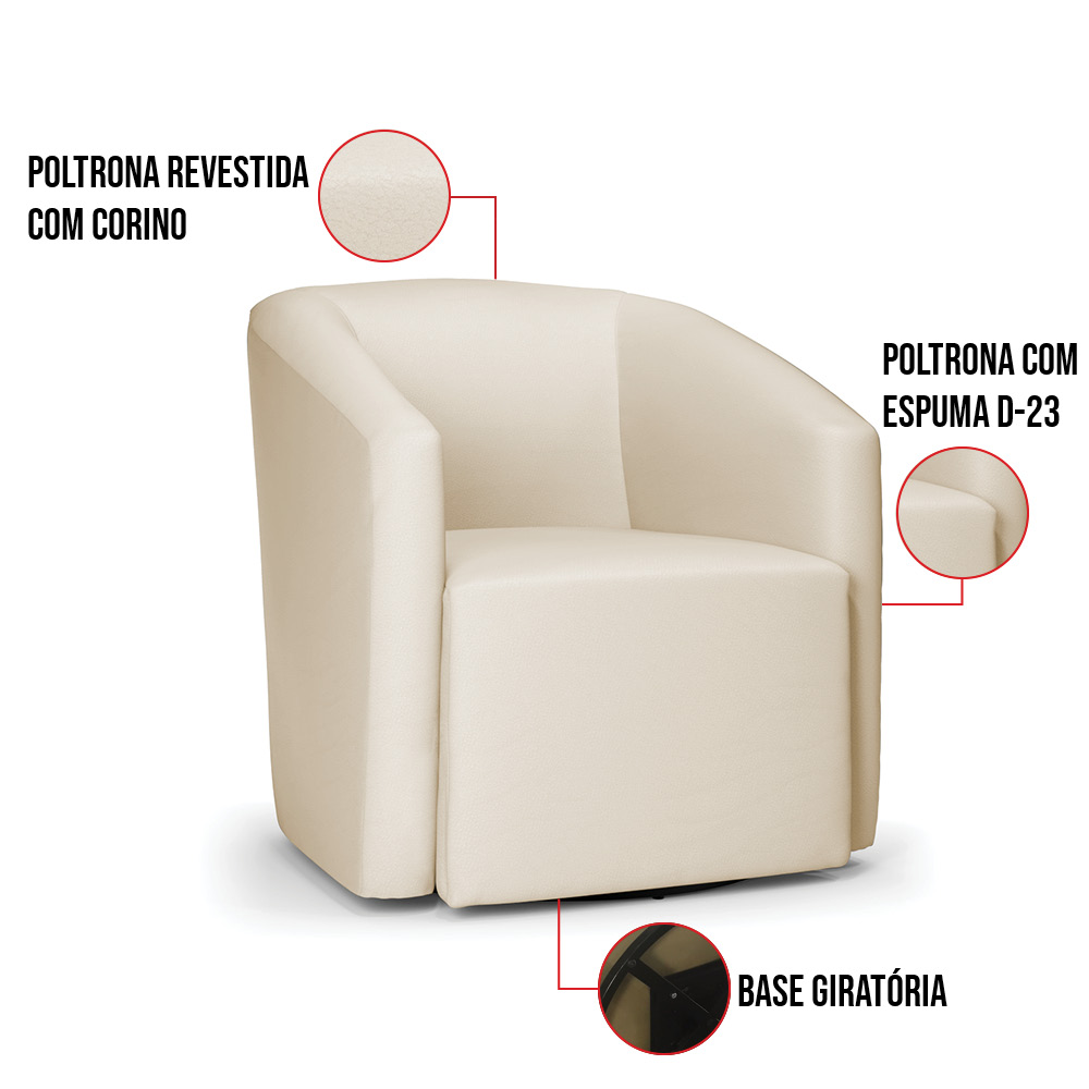 Kit 2 Poltronas Stella Max Corino Bege Base Giratória - D'Rossi