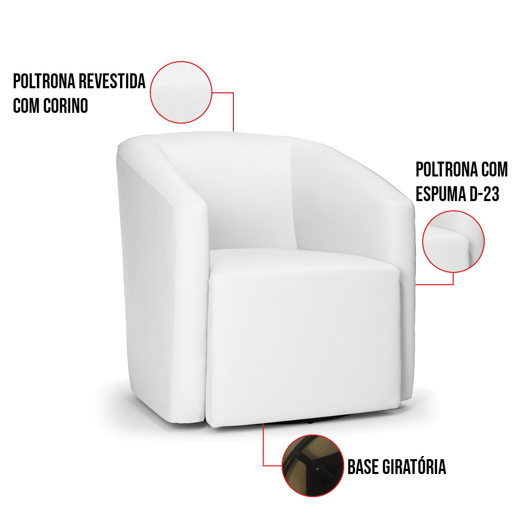 Kit 2 Poltronas Stella Max Corino Branco Base Giratória - D'Rossi
