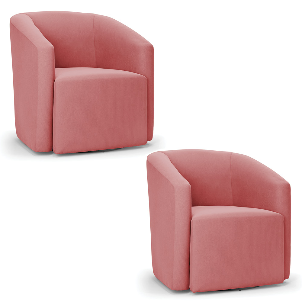 Kit 2 Poltronas Stella Max Suede Rosê Base Giratória - D'Rossi