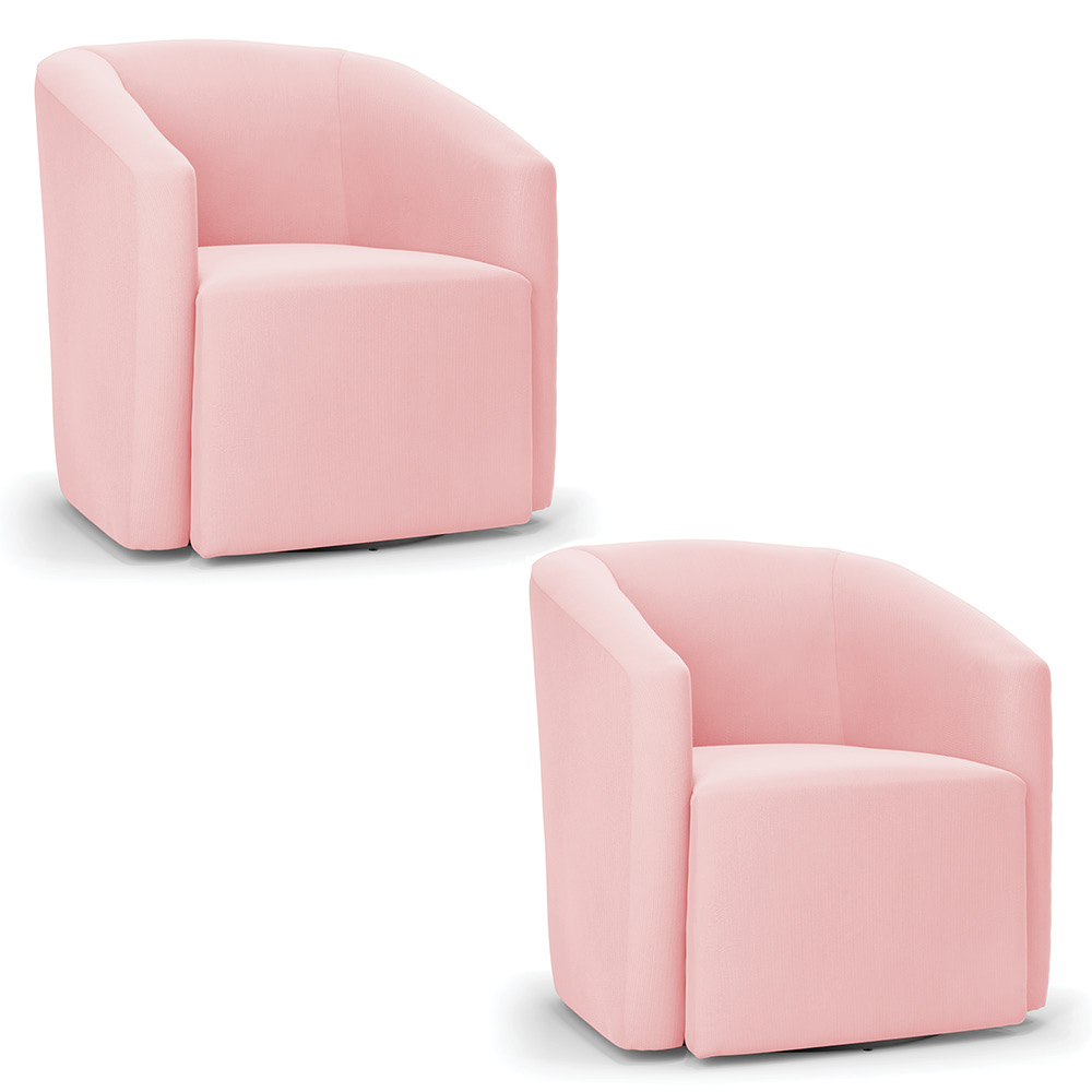 Kit 2 Poltronas Stella Max Suede Rosa Bebê Base Giratória - D'Rossi