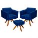 Kit 2 Poltronas com Puff Giratória Elisa Suede Azul Royal - D'Rossi