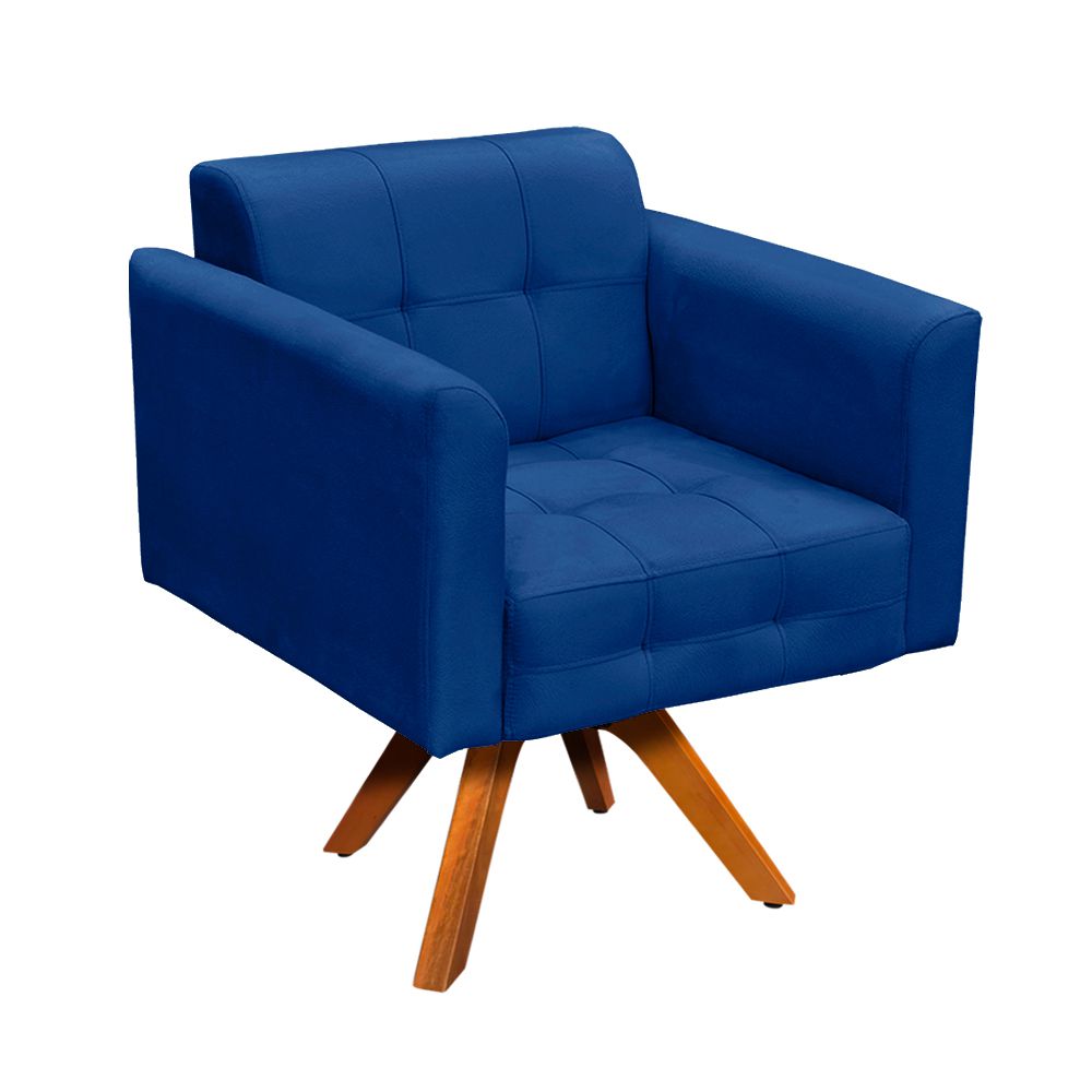 Kit 2 Poltronas com Puff Giratória Elisa Suede Azul Royal - D'Rossi