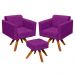 Kit 2 Poltronas com Puff Giratória Elisa Suede Roxo - D'Rossi
