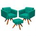 Kit 2 Poltronas com Puff Giratória Elisa Suede Verde Turquesa - D'Rossi