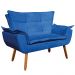 Kit Namoradeira e 01 Poltrona Giratória Opala Suede Azul Royal Base de Madeira - D'Rossi