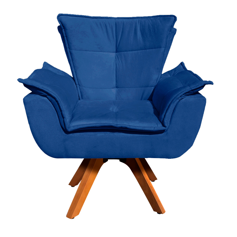 Kit Namoradeira e 01 Poltrona Giratória Opala Suede Azul Royal Base de Madeira - D'Rossi