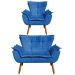 Kit Namoradeira e 01 Poltrona Giratória Opala Suede Azul Royal Base de Madeira - D'Rossi