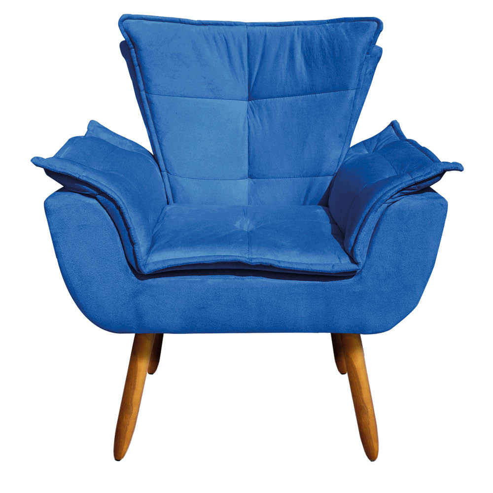 Kit Namoradeira e 01 Poltrona Giratória Opala Suede Azul Royal Base de Madeira - D'Rossi