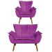Kit Namoradeira e 01 Poltrona Giratória Opala Suede Roxo Base de Madeira - D'Rossi