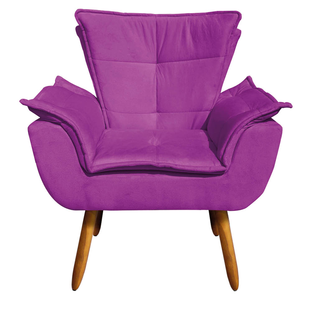 Kit Namoradeira e 01 Poltrona Giratória Opala Suede Roxo Base de Madeira - D'Rossi