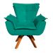 Kit Namoradeira e 01 Poltrona Giratória Opala Suede Verde Turquesa Base de Madeira - D'Rossi