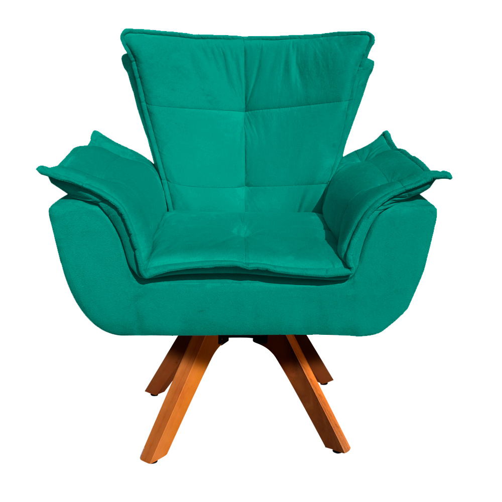 Kit Namoradeira e 01 Poltrona Giratória Opala Suede Verde Turquesa Base de Madeira - D'Rossi