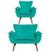 Kit Namoradeira e 01 Poltrona Giratória Opala Suede Verde Turquesa Base de Madeira - D'Rossi