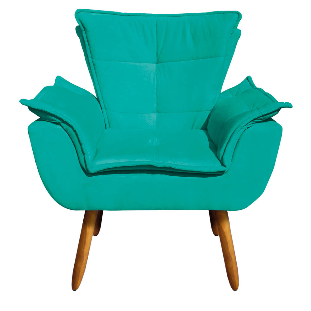 Kit Namoradeira e 01 Poltrona Giratória Opala Suede Verde Turquesa Base de Madeira - D'Rossi
