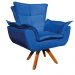 Kit Namoradeira e 02 Poltronas Giratória Opala Suede Azul Royal Base de Madeira - D'Rossi