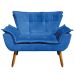 Kit Namoradeira e 02 Poltronas Giratória Opala Suede Azul Royal Base de Madeira - D'Rossi