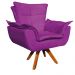 Kit Namoradeira e 02 Poltronas Giratória Opala Suede Roxo Base de Madeira - D'Rossi