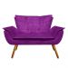 Kit Namoradeira e 02 Poltronas Giratória Opala Suede Roxo Base de Madeira - D'Rossi