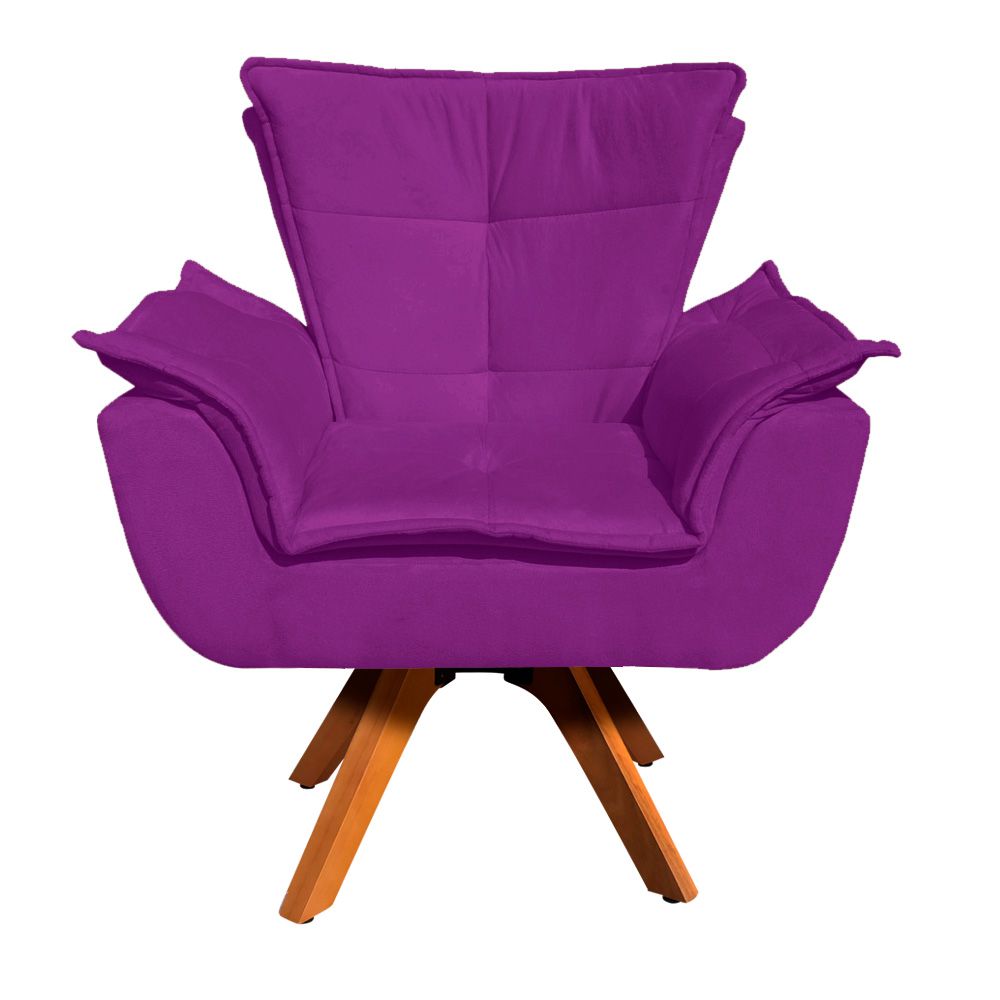 Kit Namoradeira e 02 Poltronas Giratória Opala Suede Roxo Base de Madeira - D'Rossi