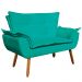 Kit Namoradeira e 02 Poltronas Giratória Opala Suede Verde Turquesa Base de Madeira - D'Rossi