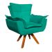 Kit Namoradeira e 02 Poltronas Giratória Opala Suede Verde Turquesa Base de Madeira - D'Rossi