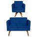 Kit Sofá Namoradeira e 01 Poltrona Giratória Emília Suede Azul Royal - D'Rossi