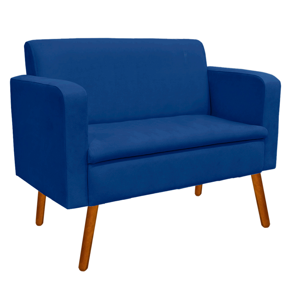 Kit Sofá Namoradeira e 01 Poltrona Giratória Emília Suede Azul Royal - D'Rossi