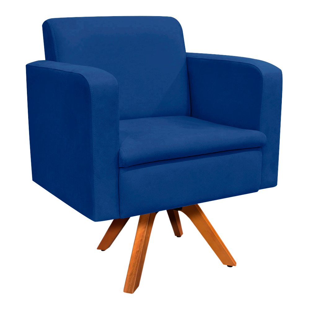 Kit Sofá Namoradeira e 01 Poltrona Giratória Emília Suede Azul Royal - D'Rossi