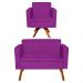 Kit Sofá Namoradeira e 01 Poltrona Giratória Emília Suede Roxo - D'Rossi