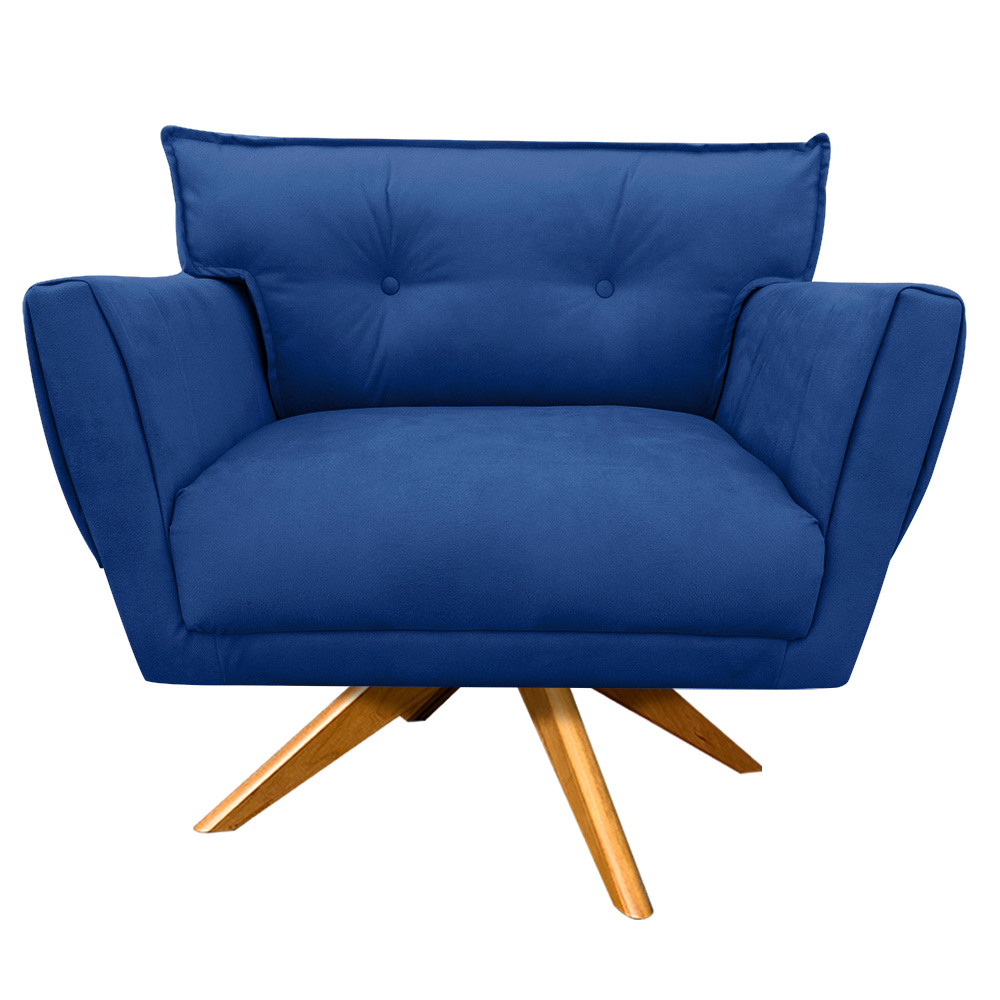 Poltrona Anitta Giratória Suede Azul Royal - D'Rossi