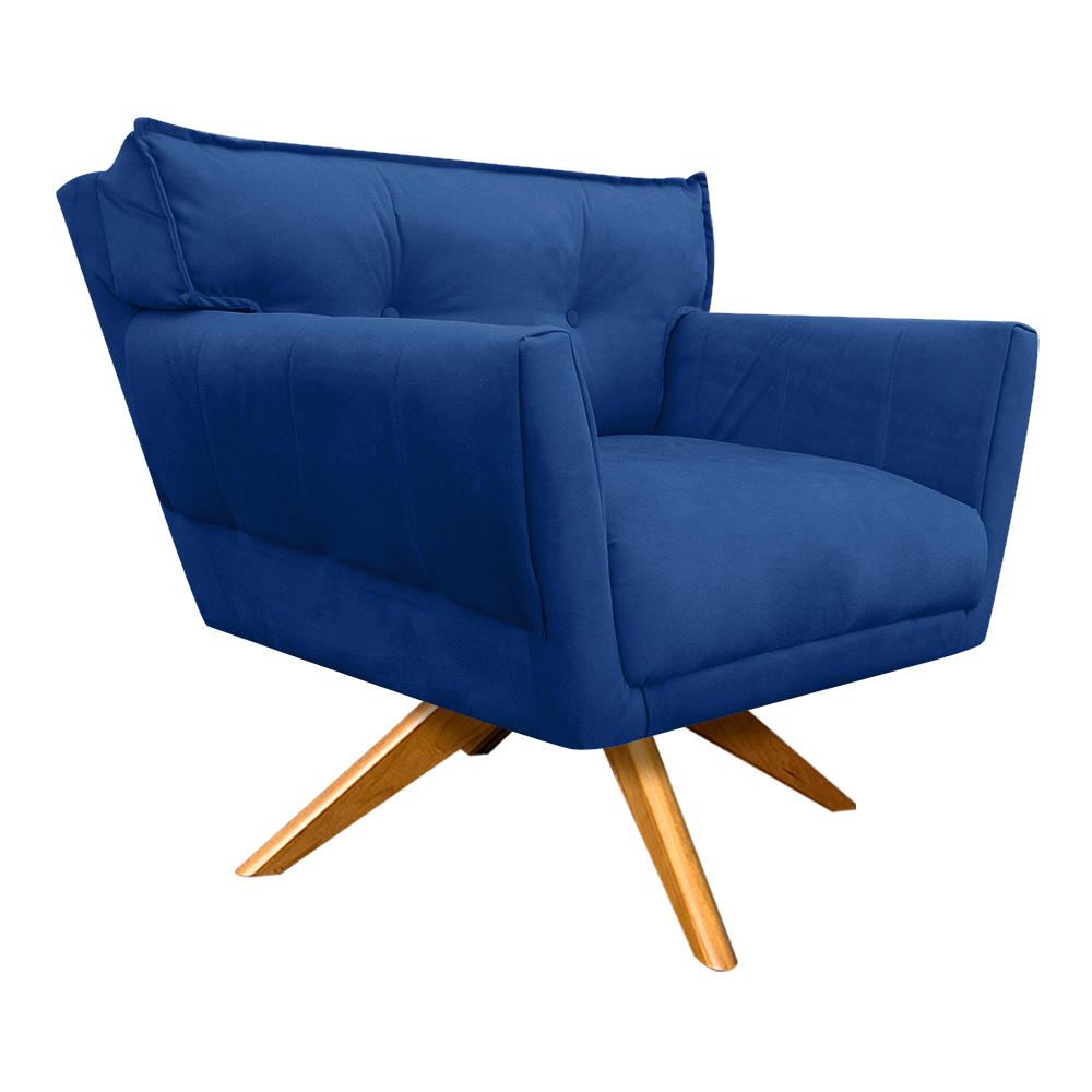 Poltrona Anitta Giratória Suede Azul Royal - D'Rossi