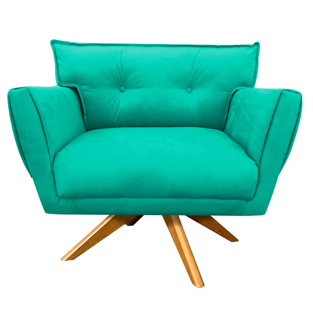 Poltrona Anitta Giratória Suede Verde Turquesa - D'Rossi