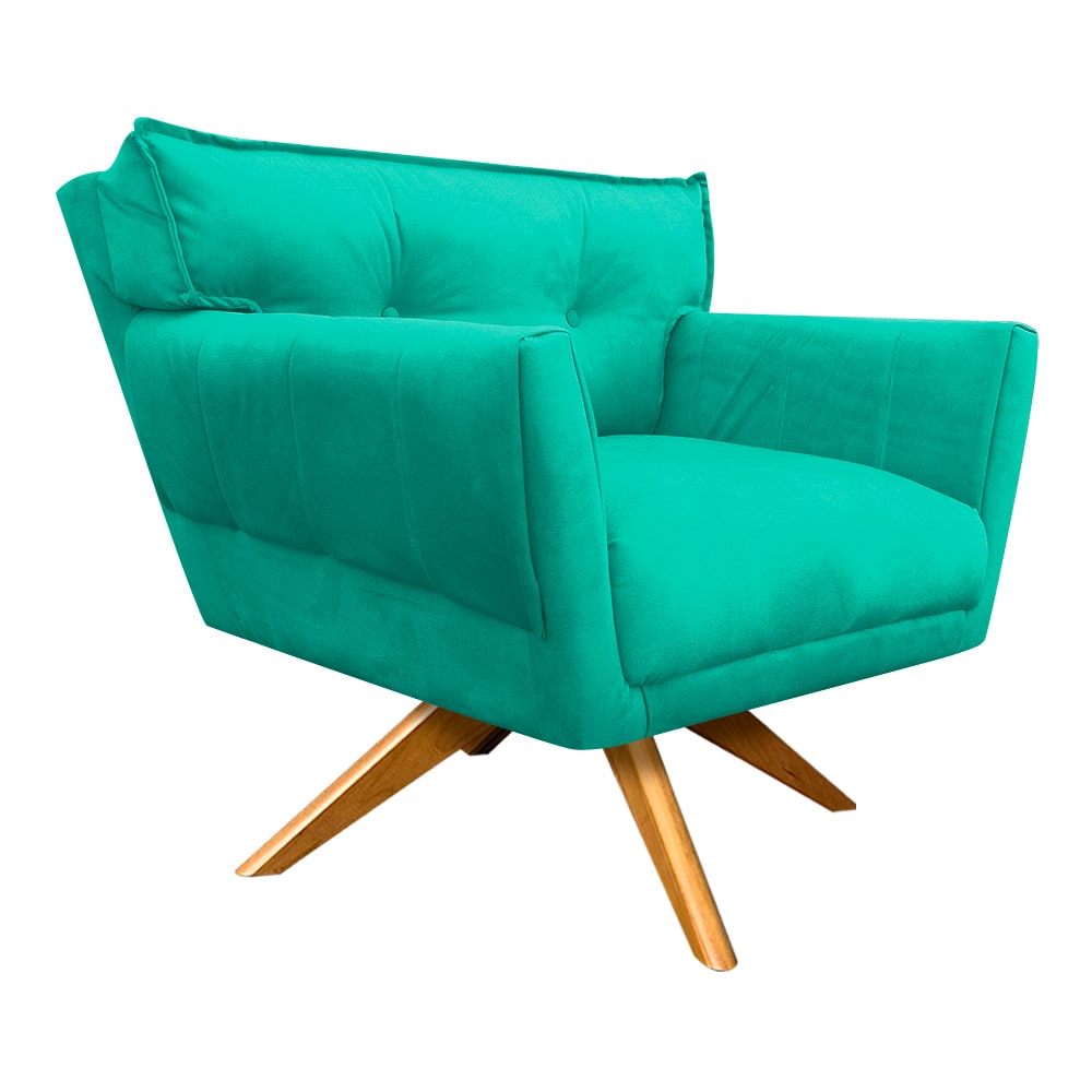 Poltrona Anitta Giratória Suede Verde Turquesa - D'Rossi