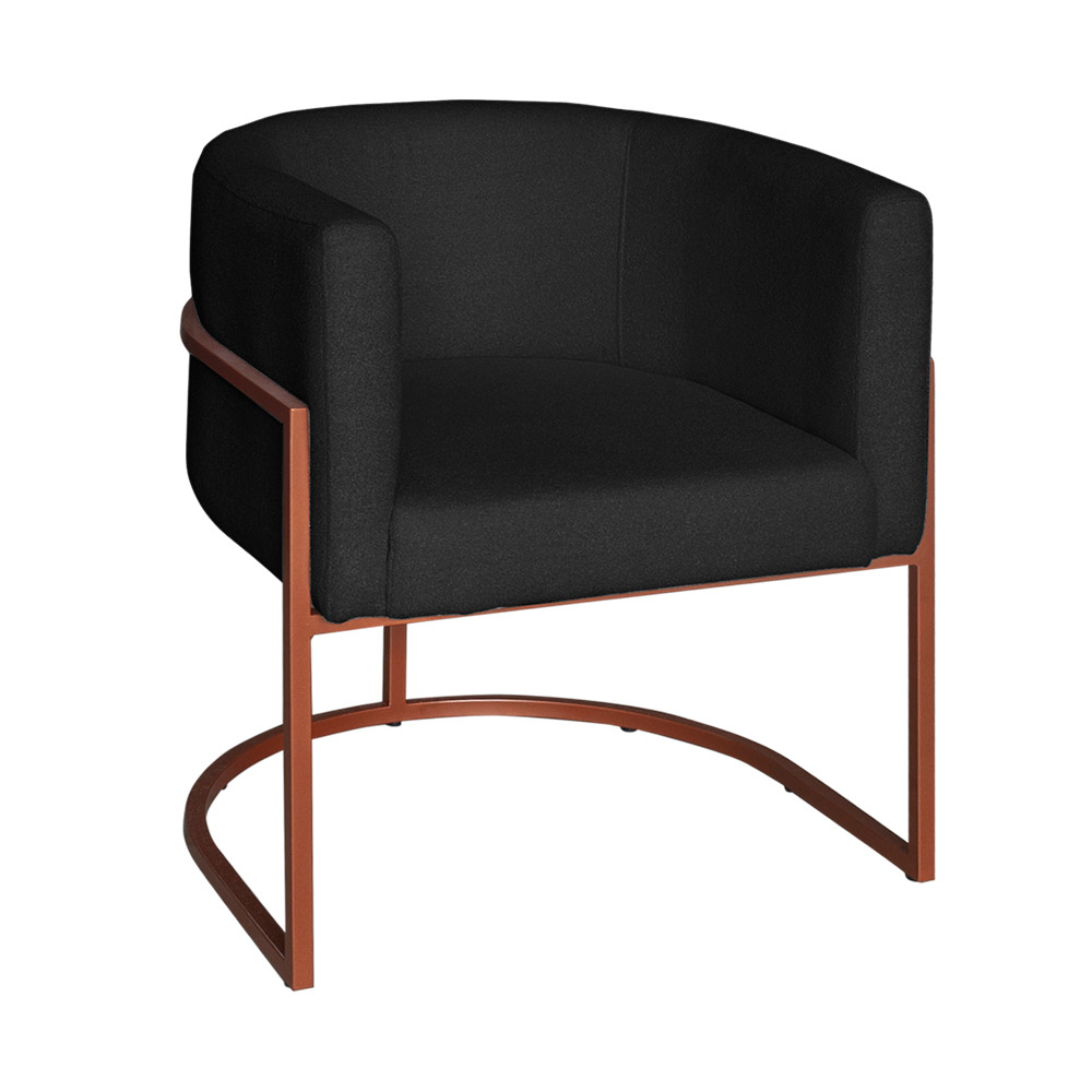 Poltrona Base Industrial Bronze Sala de Estar Lety Veludo Preto S05 - D'Rossi