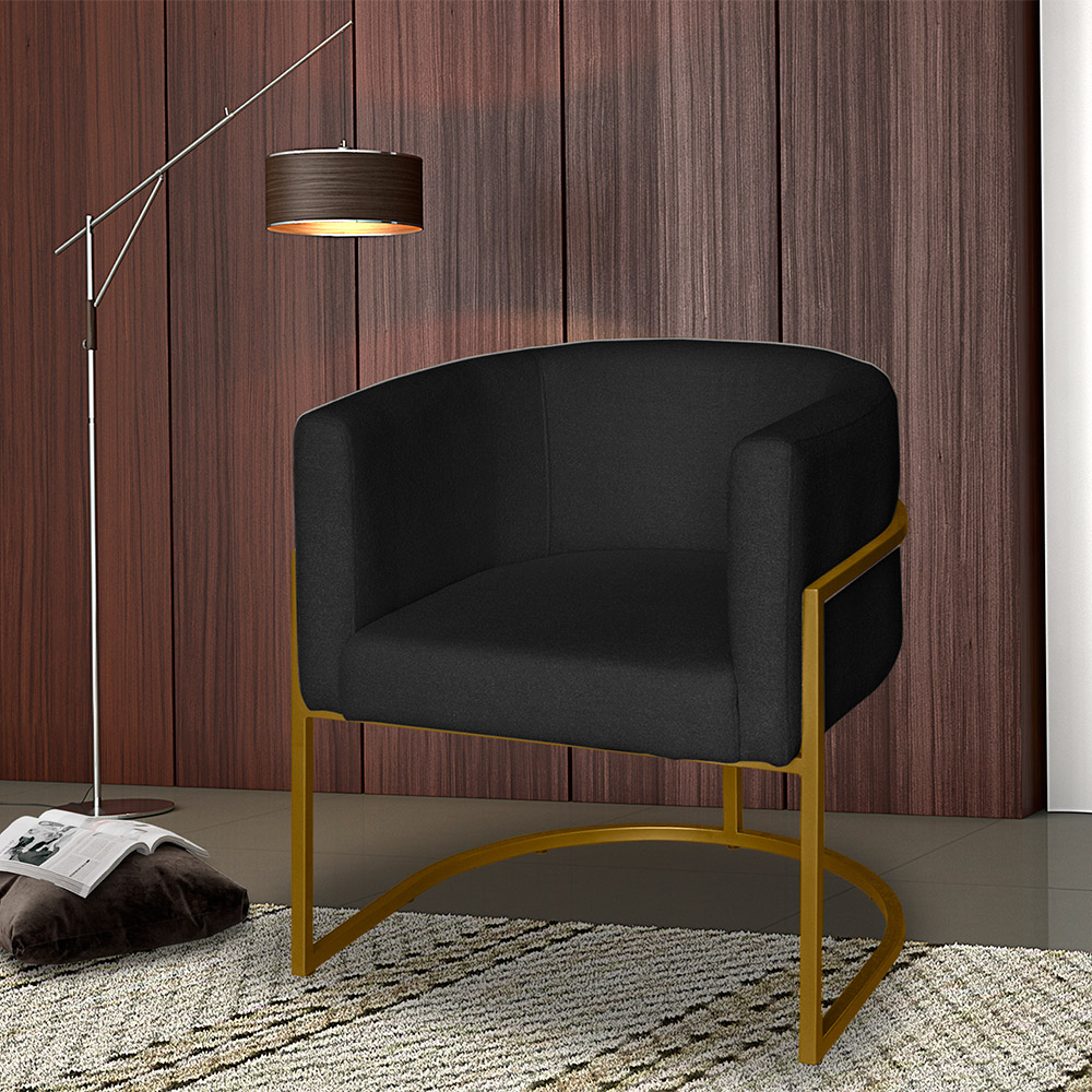 Poltrona Base Industrial Dourado Kit 2 Lety Veludo Preto S05 - D'Rossi