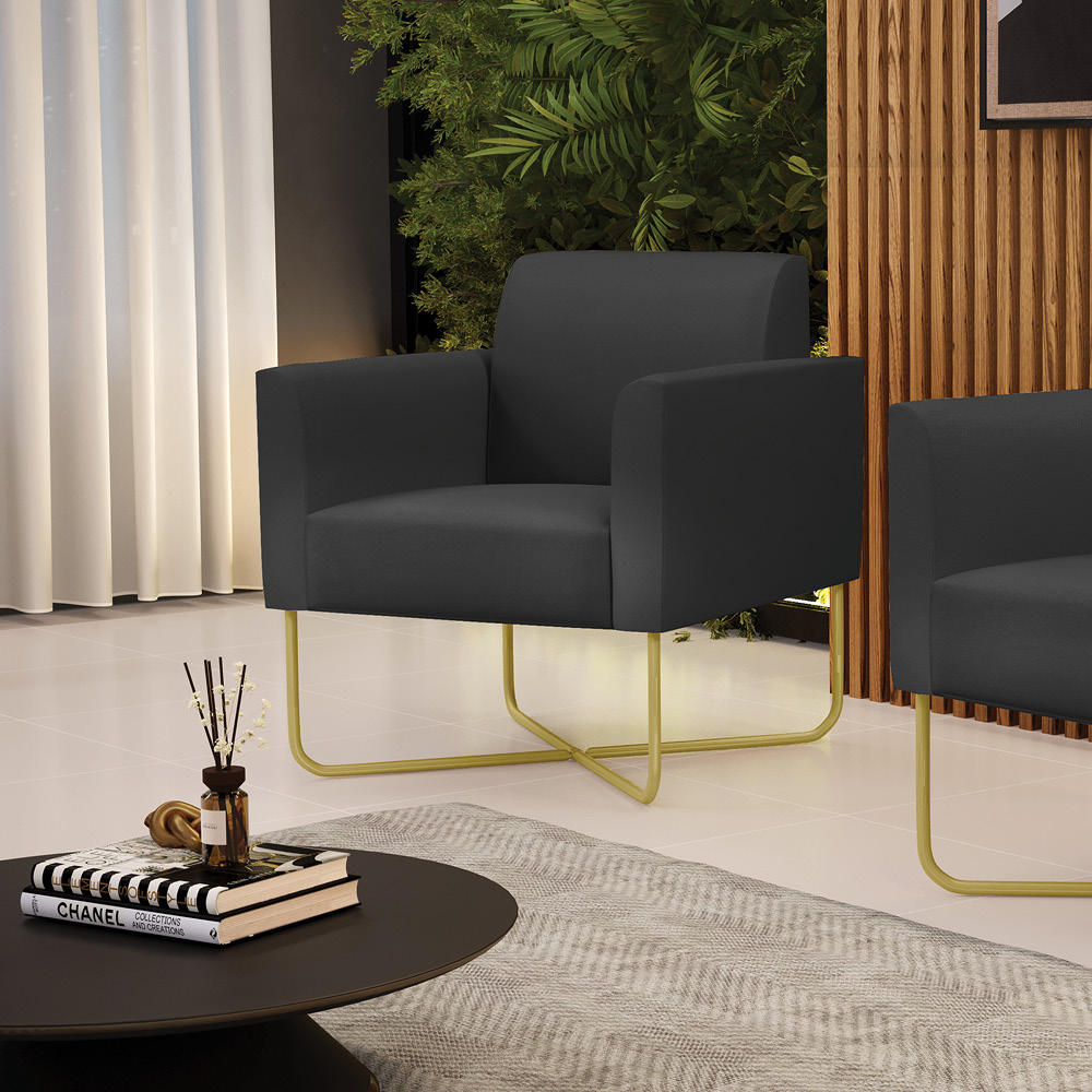 Poltrona Base X Industrial Dourado Marisa Corino Preto  D03 - D'Rossi