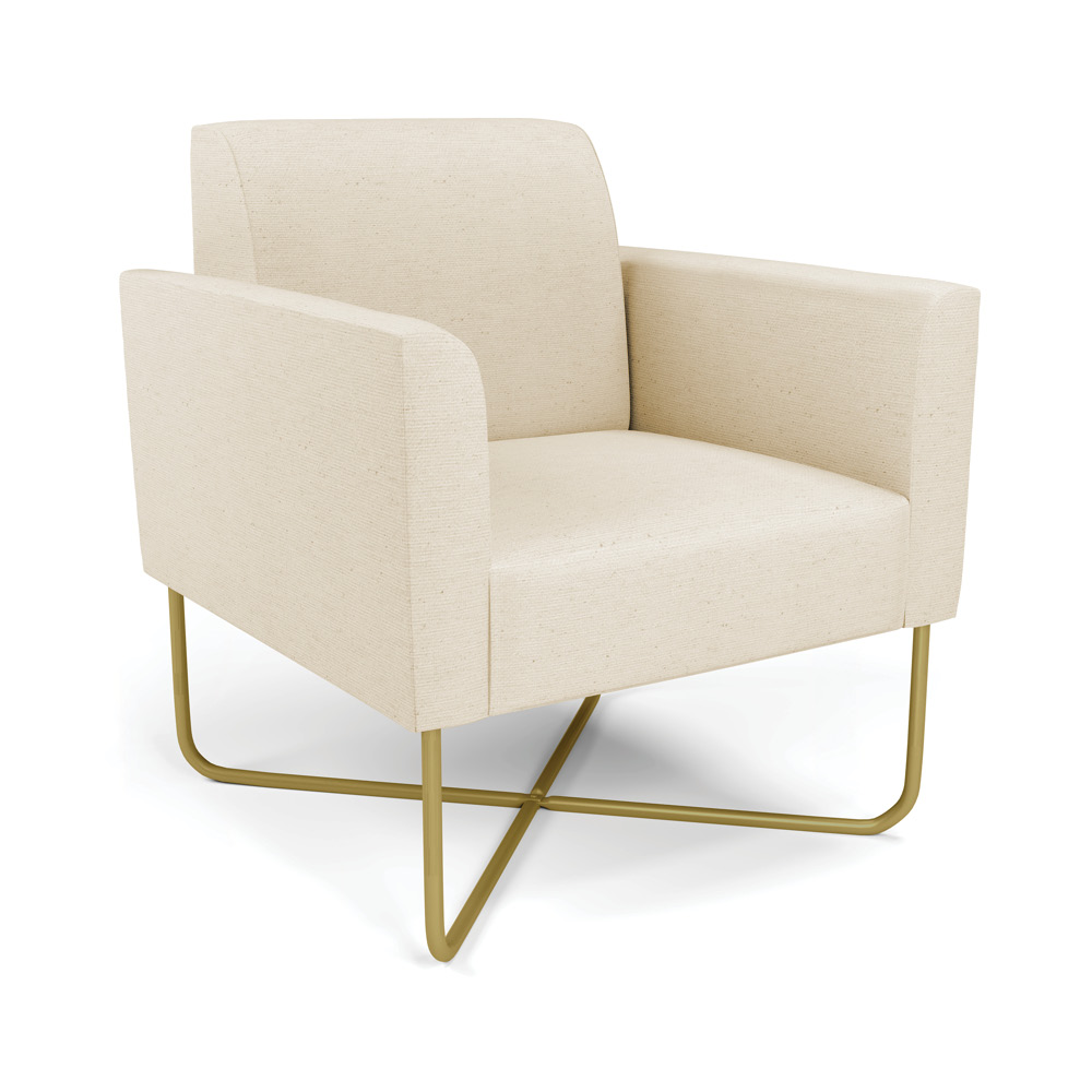 Poltrona Base X Industrial Dourado Marisa Linho Bege A19  D03 - D'Rossi