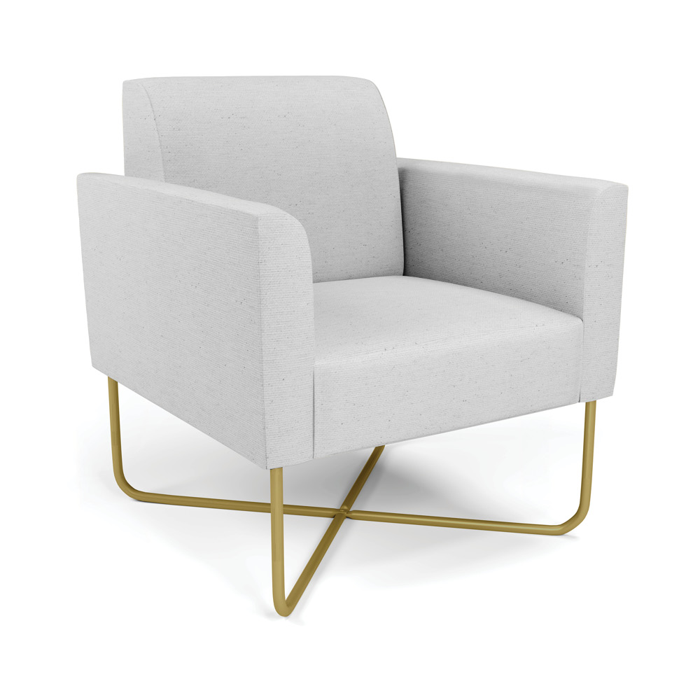 Poltrona Base X Industrial Dourado Marisa Linho Cinza A05  D03 - D'Rossi