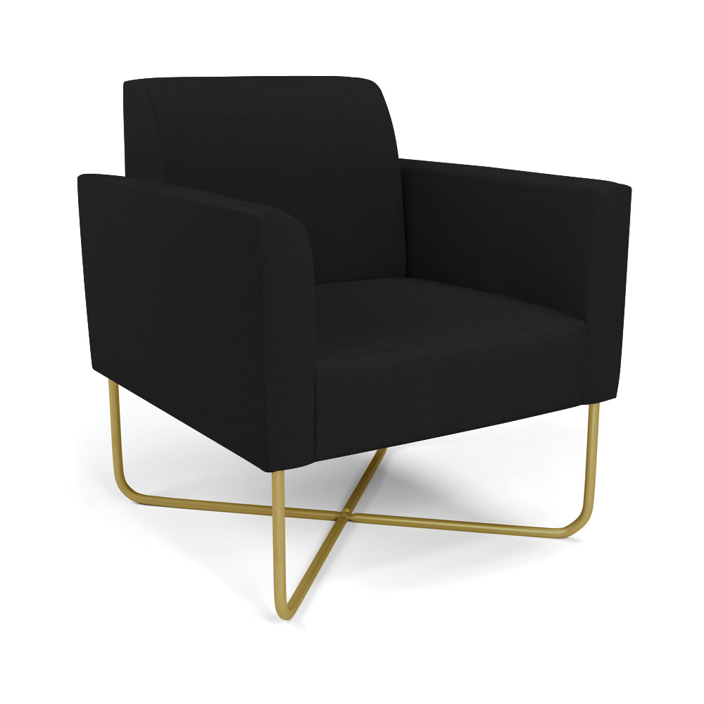Poltrona Base X Industrial Dourado Marisa Linho Preto A79  D03 - D'Rossi