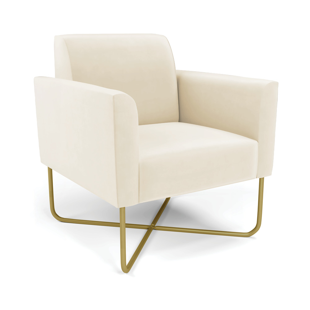 Poltrona Base X Industrial Dourado Marisa Veludo Bege  D03 - D'Rossi