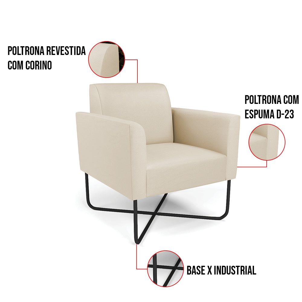Poltrona Base X Industrial Preto Marisa Corino Bege D03 - D'Rossi