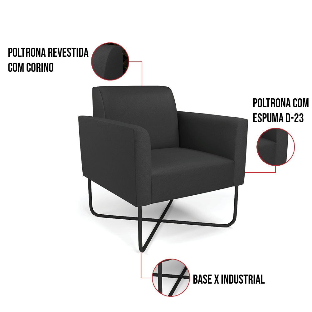 Poltrona Base X Industrial Preto Marisa Corino Preto D03 - D'Rossi