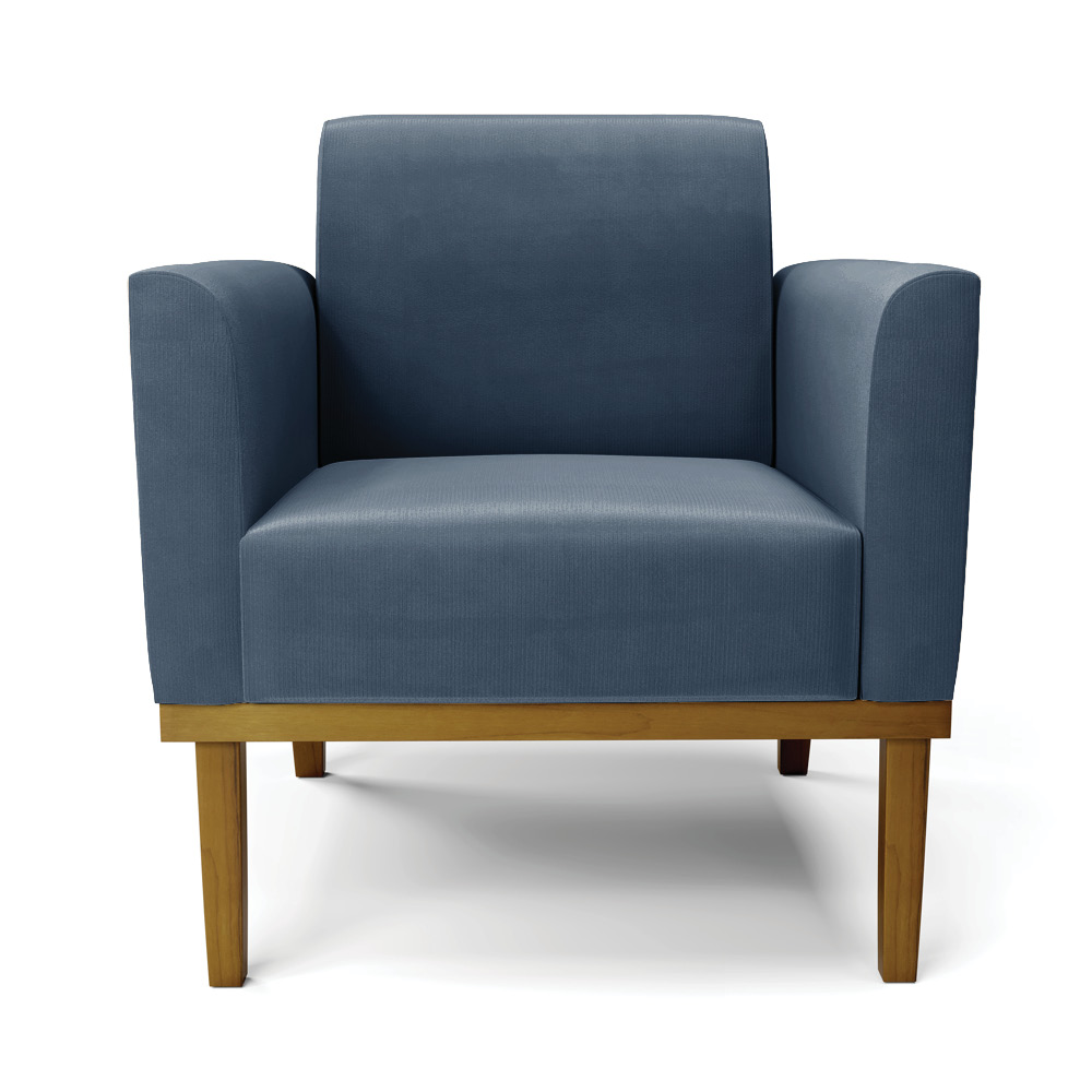 Poltrona Base de Madeira Fixa Castanho Marisa Suede Azul Marinho D03 - D'Rossi