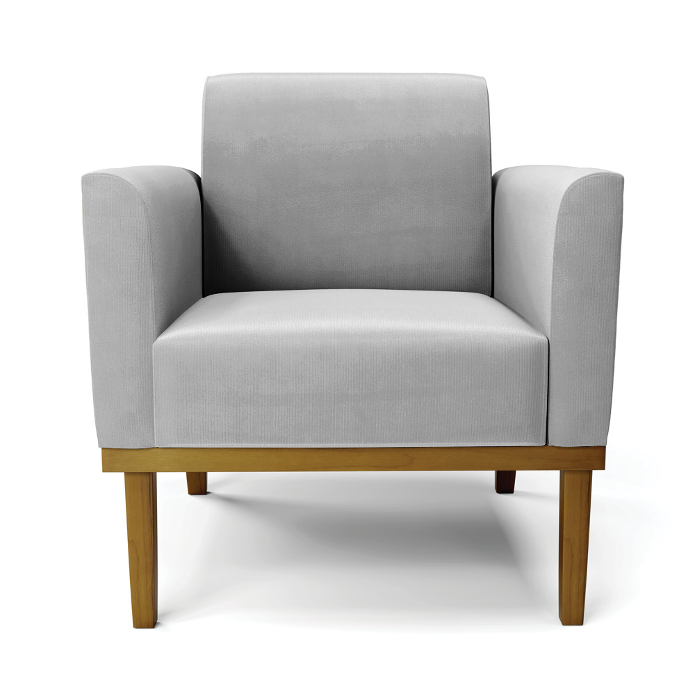 Poltrona Base de Madeira Fixa Castanho Marisa Suede Cinza D03 - D'Rossi