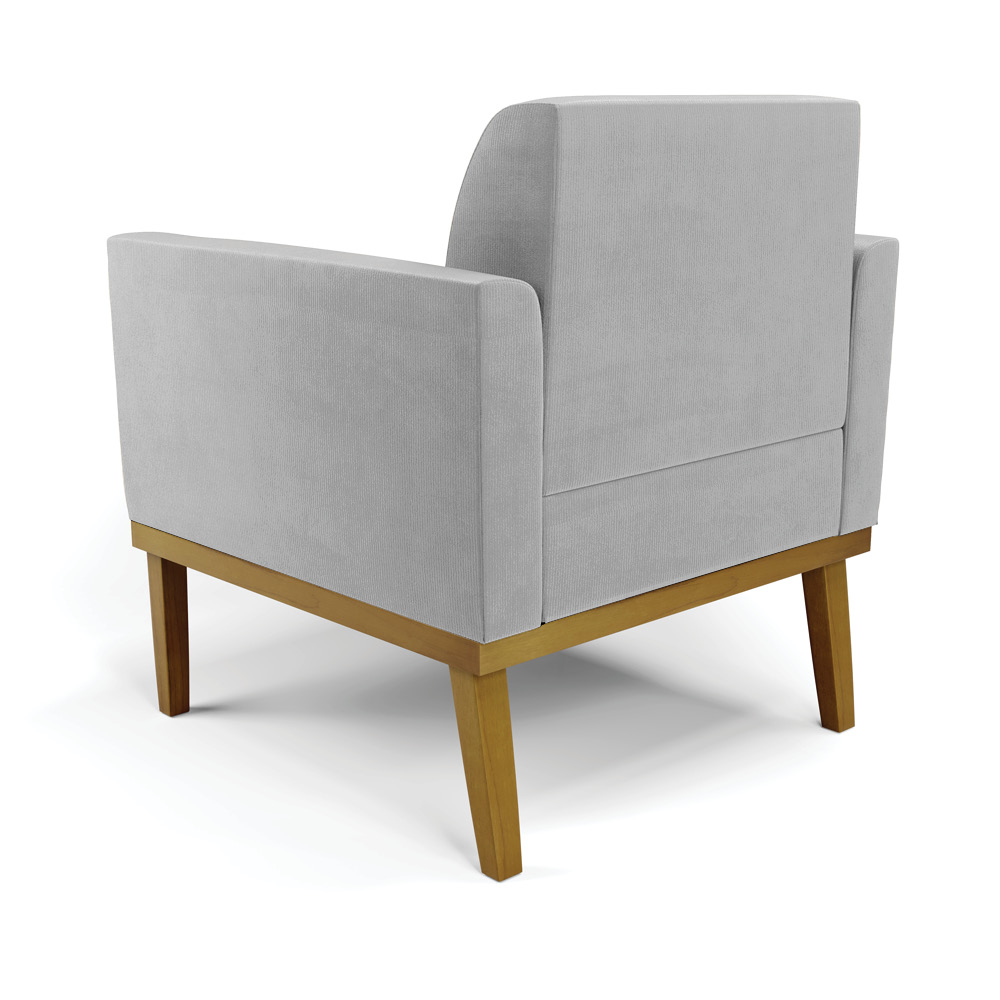 Poltrona Base de Madeira Fixa Castanho Marisa Suede Cinza D03 - D'Rossi