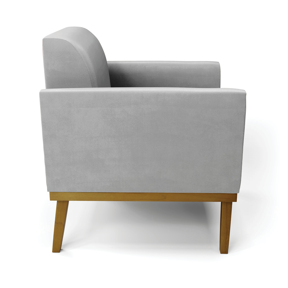 Poltrona Base de Madeira Fixa Castanho Marisa Suede Cinza D03 - D'Rossi