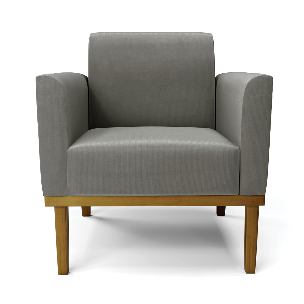 Poltrona Base de Madeira Fixa Castanho Marisa Suede Grafite D03 - D'Rossi