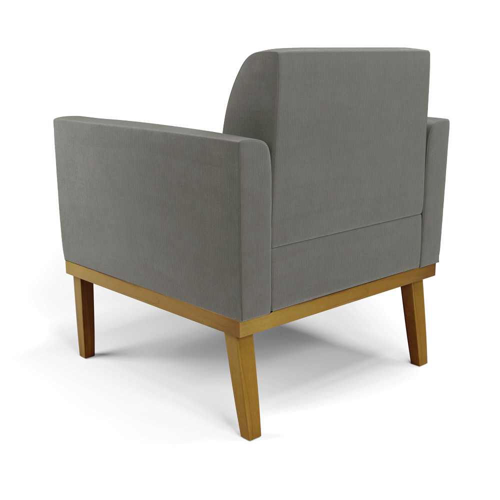 Poltrona Base de Madeira Fixa Castanho Marisa Suede Grafite D03 - D'Rossi